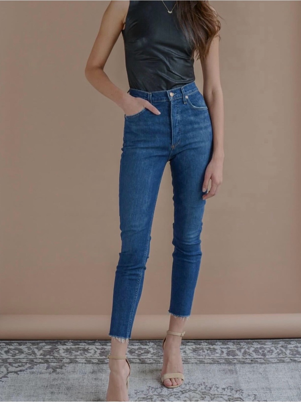 New Aritzia Agolde High-Rise Slim Vox Crop Jeans in Blue Denim